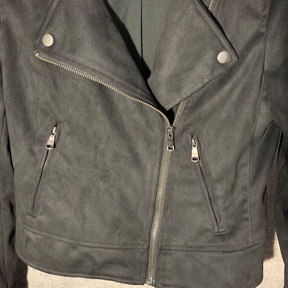 Banana Republic Faux Suede Moto Jacket Womens Black  size XS - Picture 2 of 8